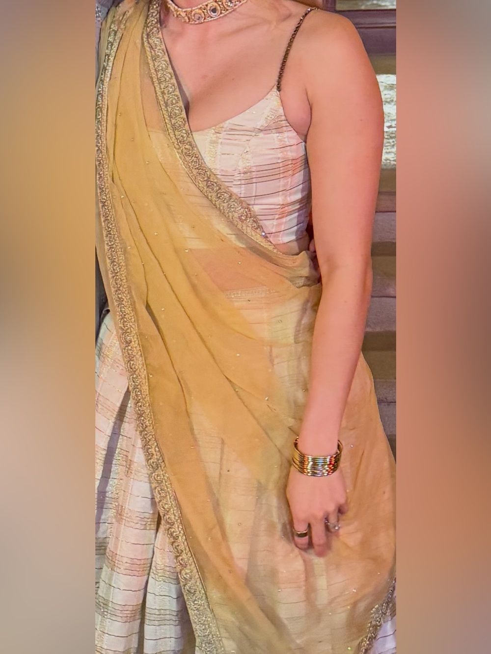 Gold dupatta scarf, embrodiered